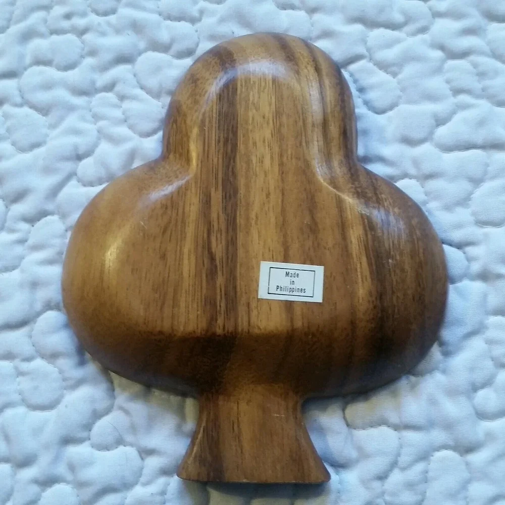 Vintage Carver Medium Tone Wood Mid Century 3 Leaf Clover Bowl Catch All Dish